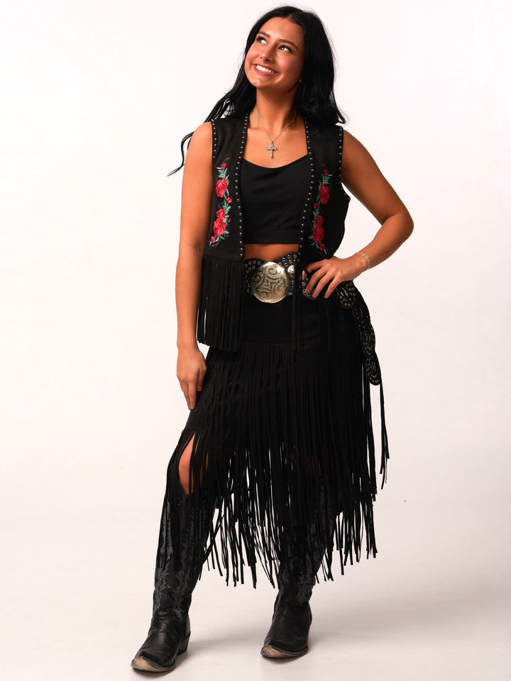 High Waist Suede Fringe Skirt