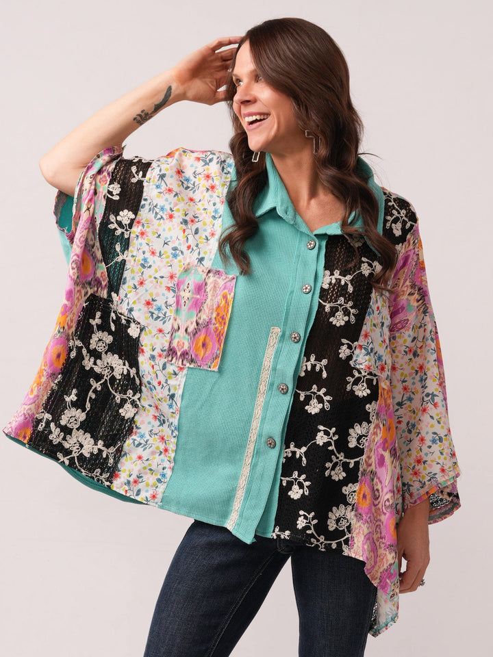 POL Thermal and Lace Peacock Top