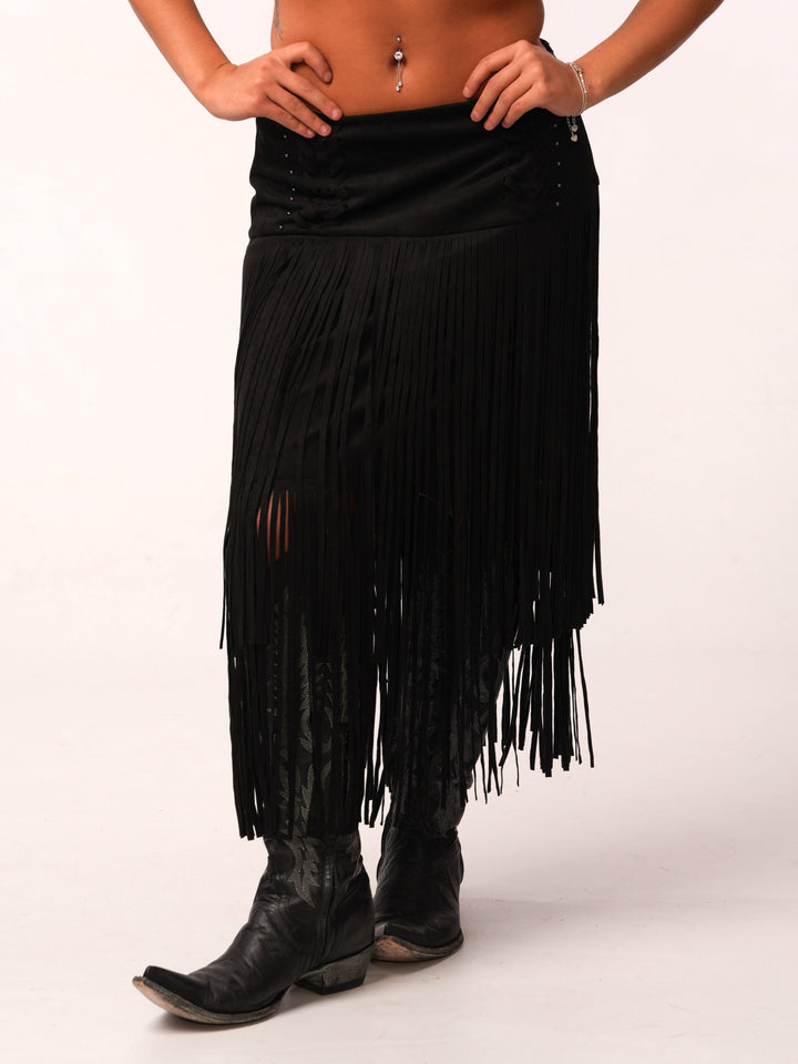 High Waist Suede Fringe Skirt
