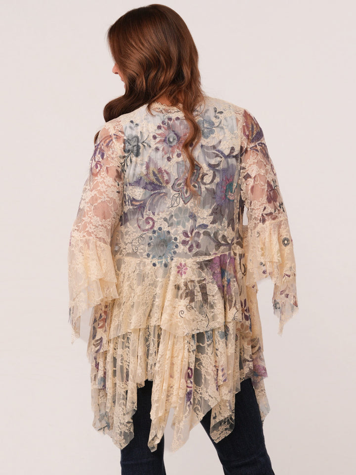 Floral All Lace Bell Sleeve Cardigan