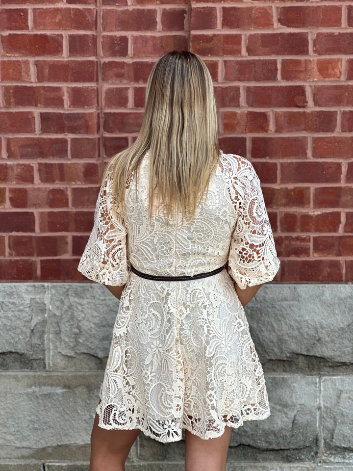 Lace Mock Neck Mini Dress