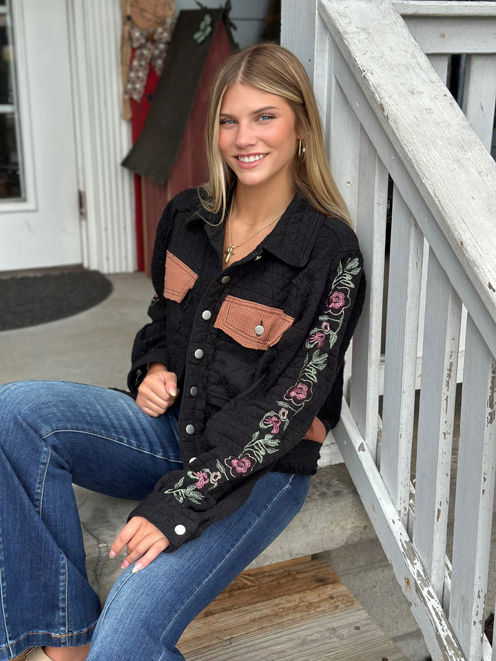 POL Let’s Be Friends Black Quilted Jacket