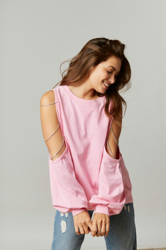 Baby Pink Off Shoulder Sweatshirt, Tops