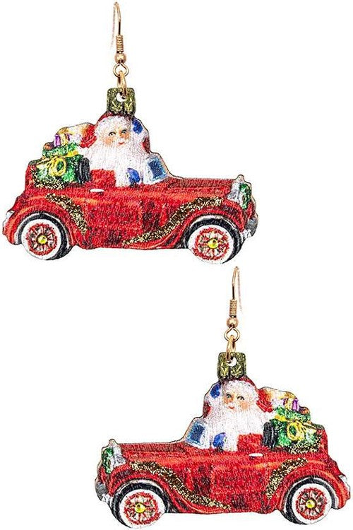 Christmas Santa Clause Car Wood Earrings - Salt and Grace Boutique