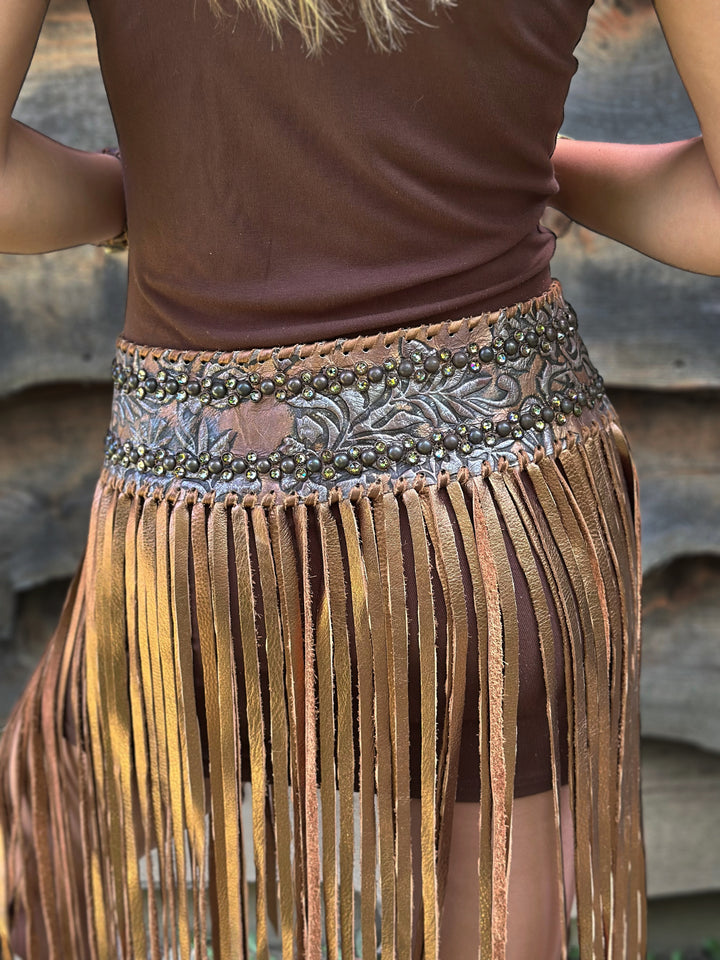 Kurtman Mocha Fringe Skirt Western Belt