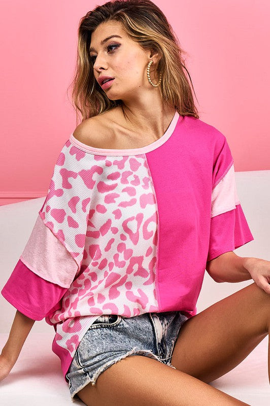 Cotton Color Block with Leopard Print Top - Salt and Grace Boutique
