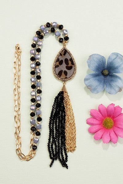 Brown Animal Print Tassel Necklace - Salt and Grace Boutique
