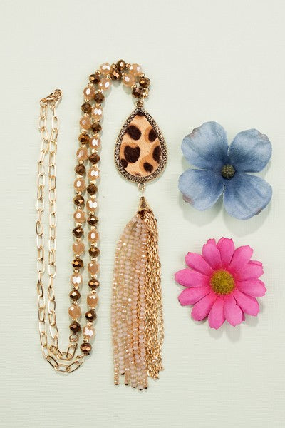 Brown Animal Print Tassel Necklace - Salt and Grace Boutique