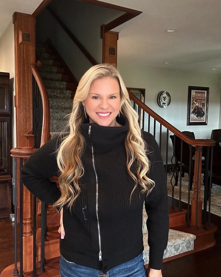 Front Zip High Neck Sweater Jacket - Salt and Grace Boutique
