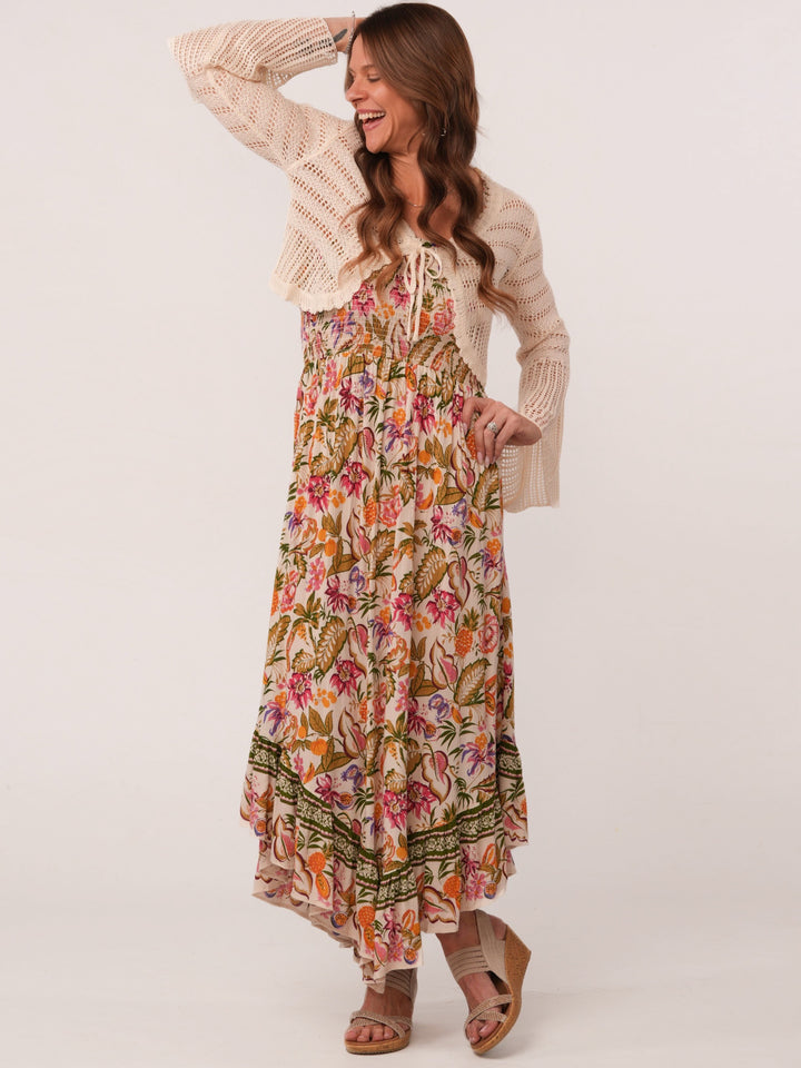 Ivory Bell Sleeve Tie Front Cropped  Cardigan