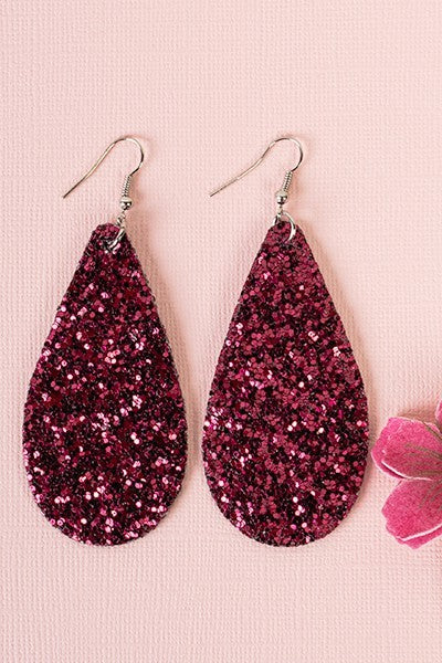 Color Me Plum Glitter Teardrop Earrings - Salt and Grace Boutique