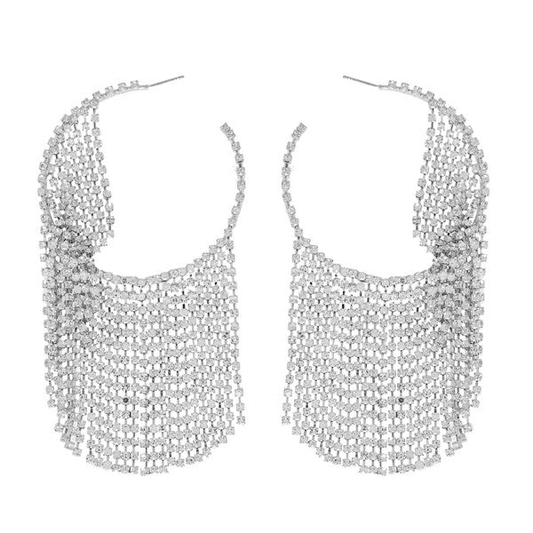 Crystal Rhinestone Tassel Hoop Earrings - Salt and Grace Boutique
