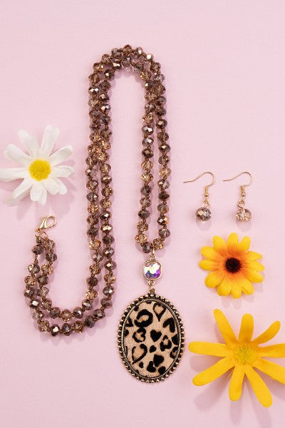 Animal Print Rhinestone Pendent Necklace - Salt and Grace Boutique