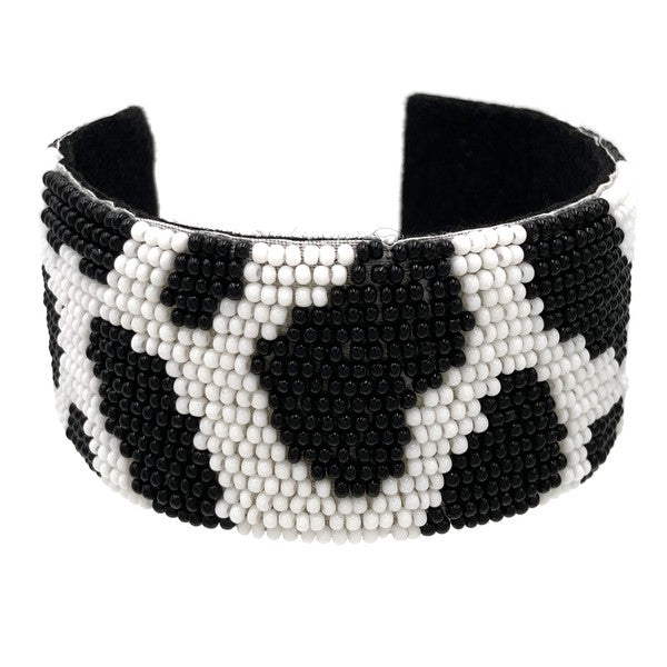 Black and White Cow Print Seed Bead Cuff - Salt and Grace Boutique