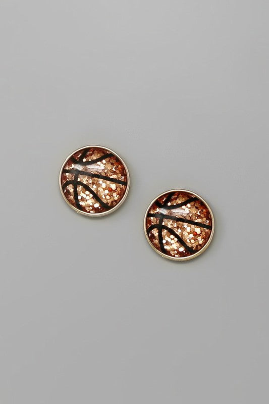 Basketball Sports Theme Glittered Stud Earrings - Salt and Grace Boutique