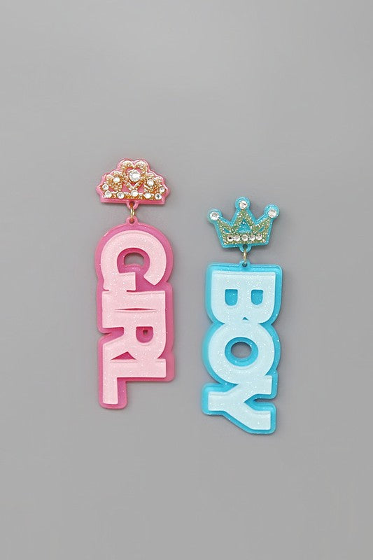 Baby Shower Boy and Girl Glittered Dangle Earrings - Salt and Grace Boutique