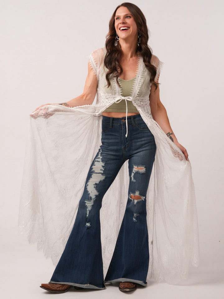 Lace Maxi Front Tie Cardigan