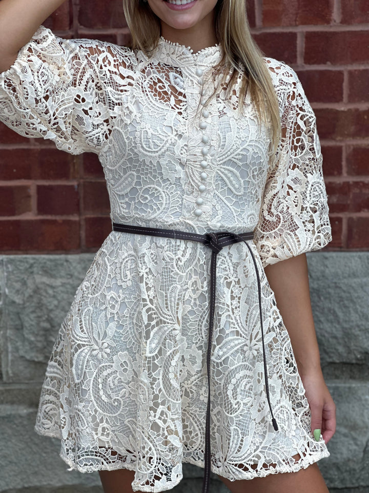 Lace Mock Neck Mini Dress