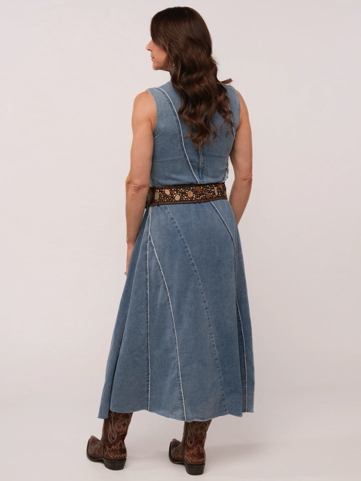 Classic Cowgirl Denim Maxi Dress