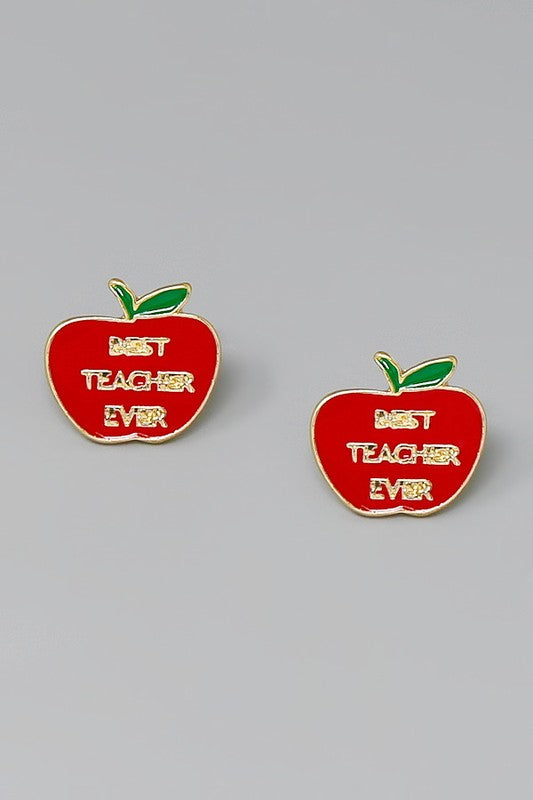 BEST TEACHER EVER Apple Enamel Stud Earrings - Salt and Grace Boutique