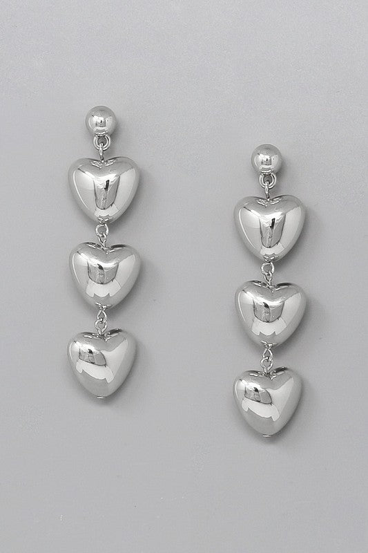 Triple Puffed Heart Dangle Earrings - Salt and Grace Boutique