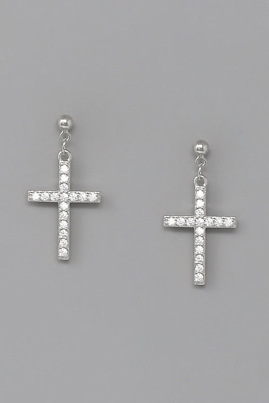 Cross CZ Pave Drop Earrings - Salt and Grace Boutique