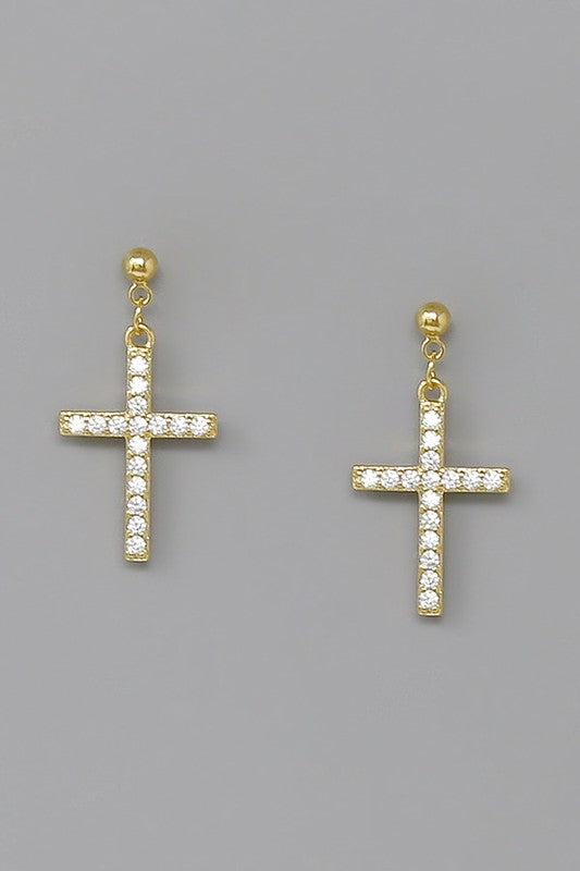 Cross CZ Pave Drop Earrings - Salt and Grace Boutique