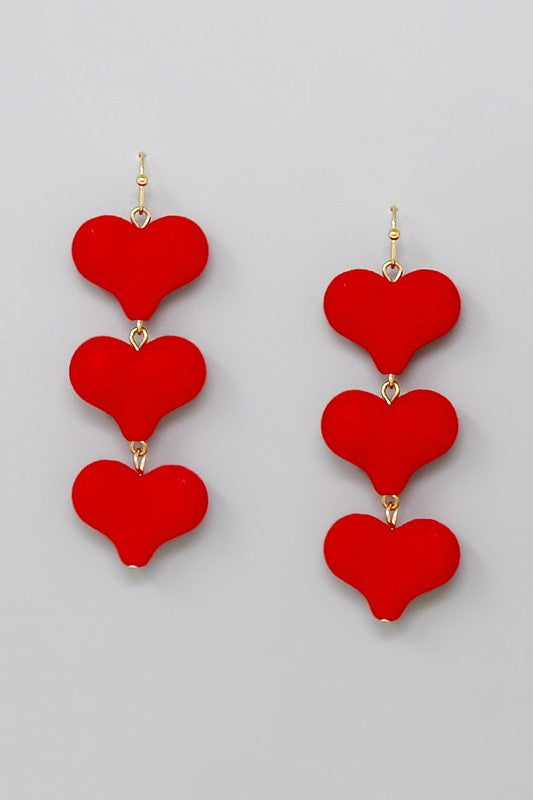 Linked Puffed Fuzzy Heart Dangle Earrings - Salt and Grace Boutique
