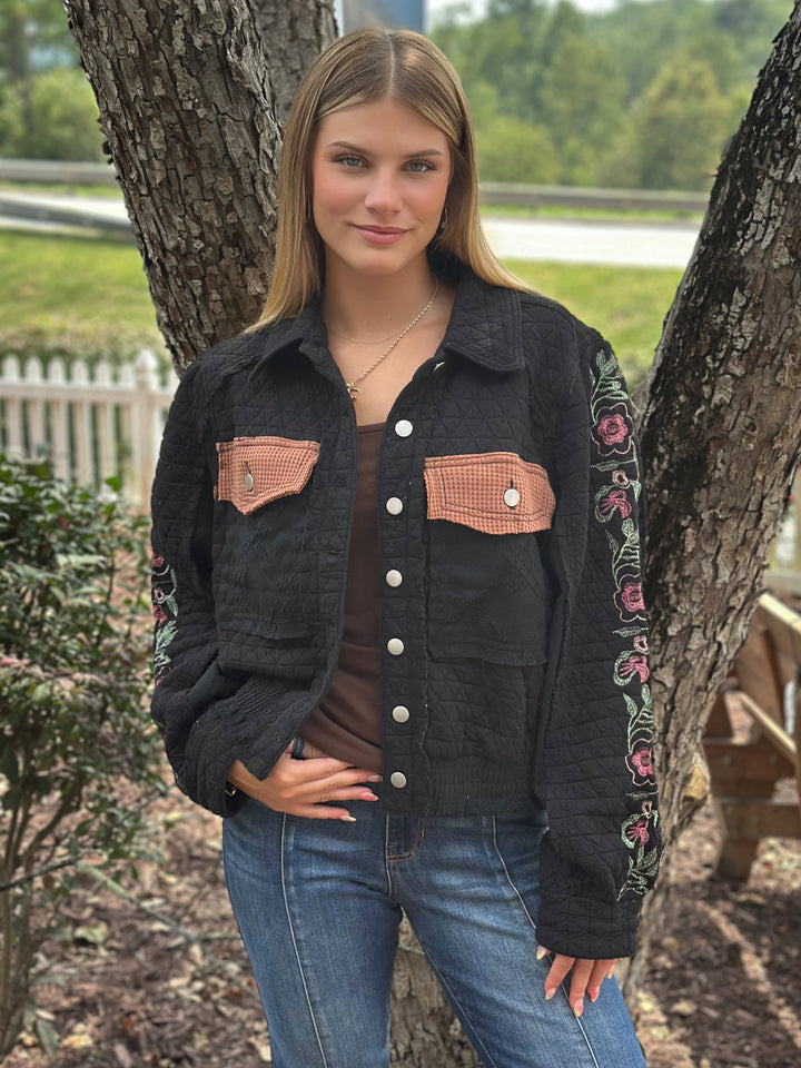 POL Let’s Be Friends Black Quilted Jacket