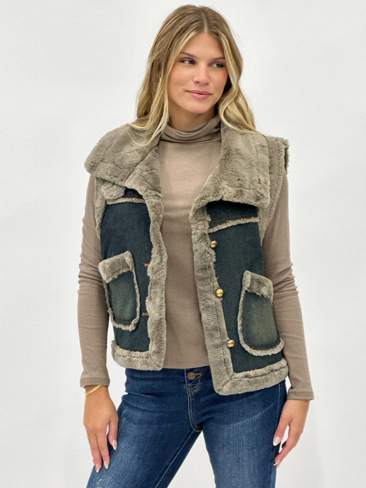 Faux Fur Denim Vest