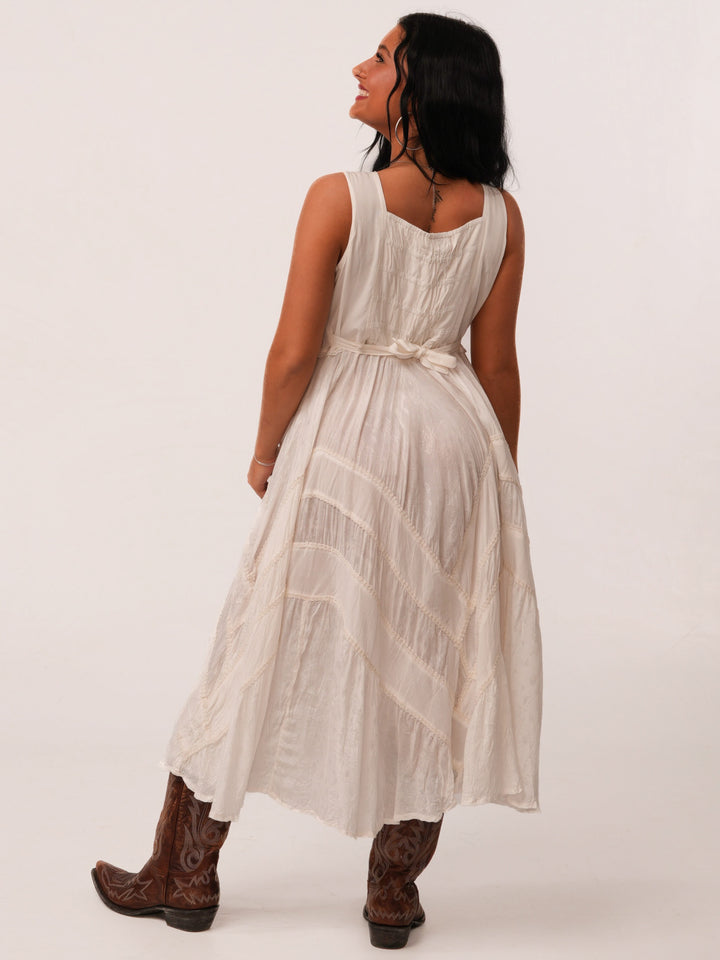 White Lace Up Front Tiered Midi Dress