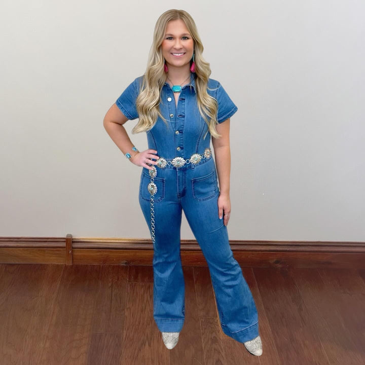 Denim Flared Jumpsuit - Salt and Grace Boutique