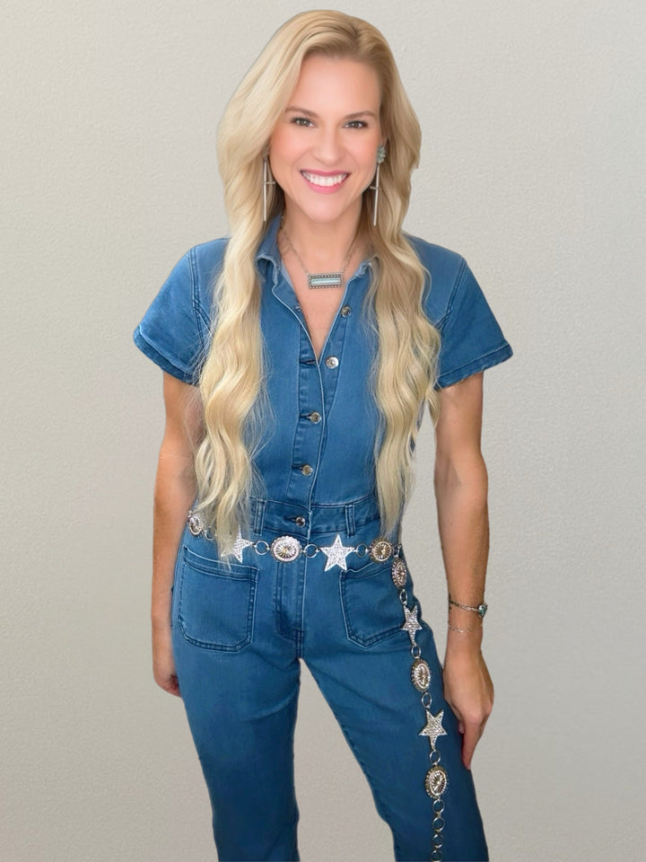 Denim Flared Jumpsuit - Salt and Grace Boutique