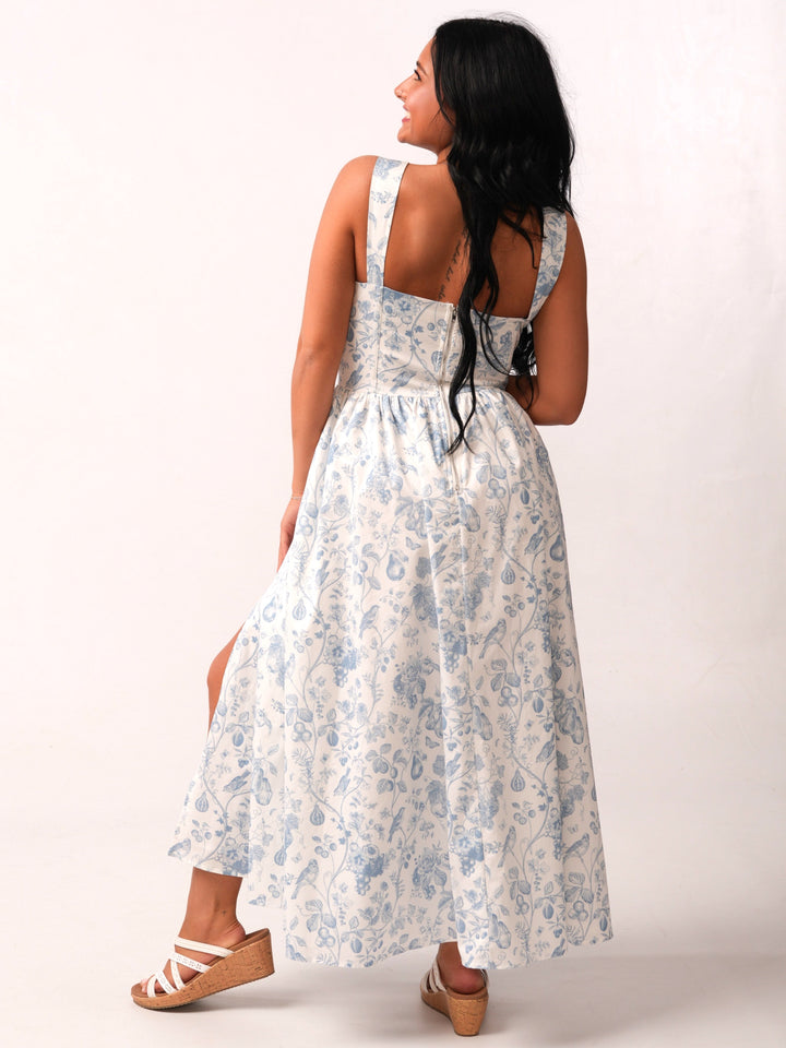 Poplin Floral Side Slit Midi Dress