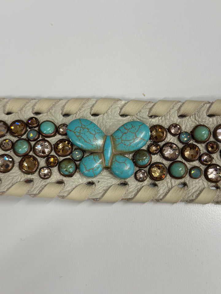 Bone Turquoise Butterfly Crystal Cuff Bracelet