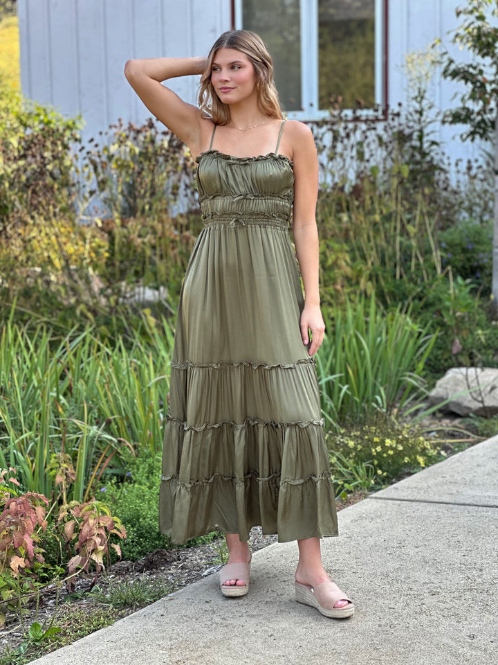 Satin Touch Tiered Maxi Dress