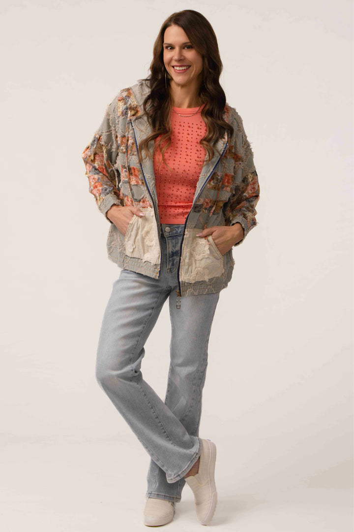 POL Petals and Threads Denim Jacket