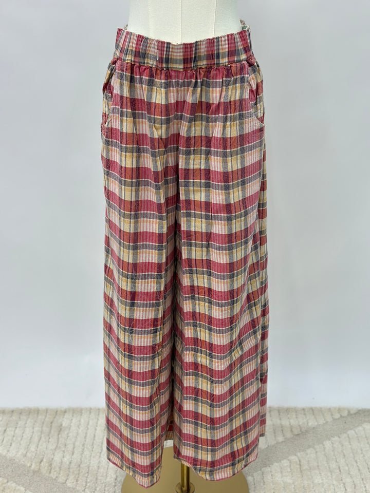 Reversible Plaid/Floral Wide Leg Boho Pants