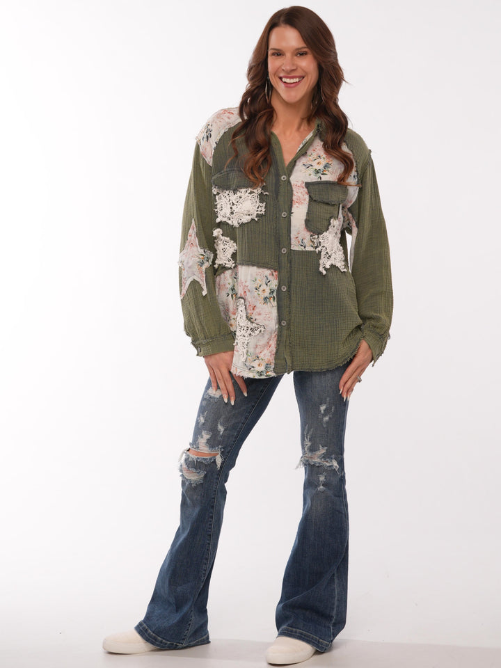 POL Vintage Edge Button Down Top