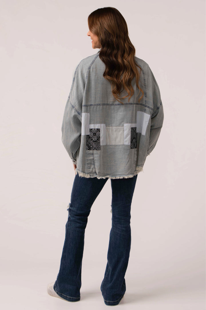 Super Soft Denim Patchwork Button Down Top