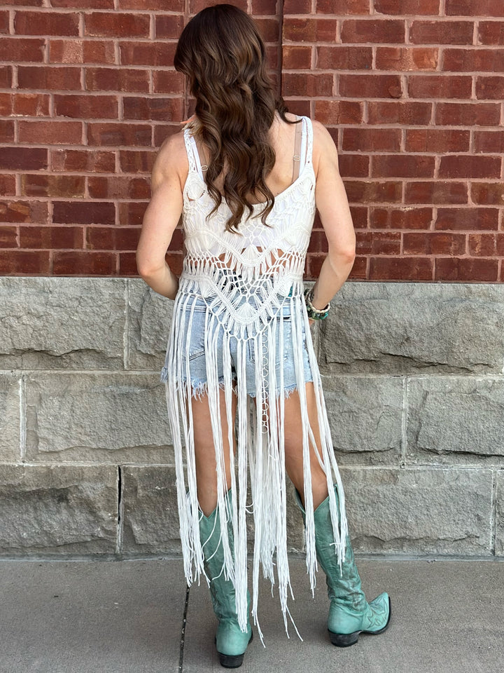Long Fringe Hem Crochet Top
