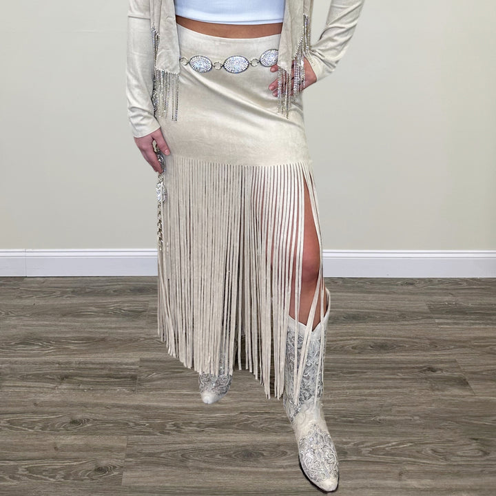 Suede Fringe Skirt - Salt and Grace Boutique