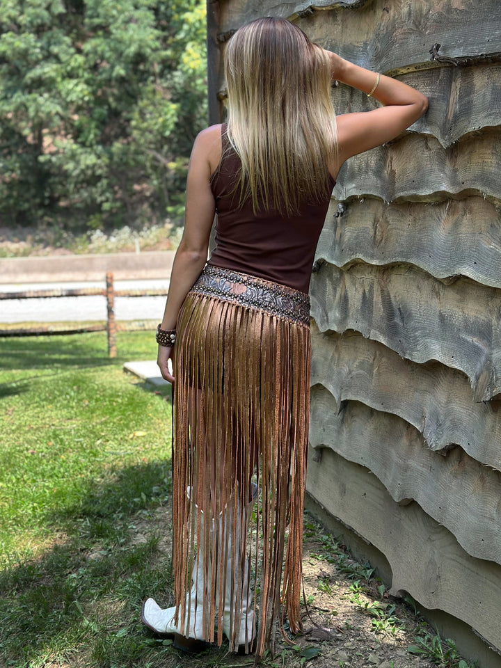 Kurtman Mocha Fringe Skirt Western Belt