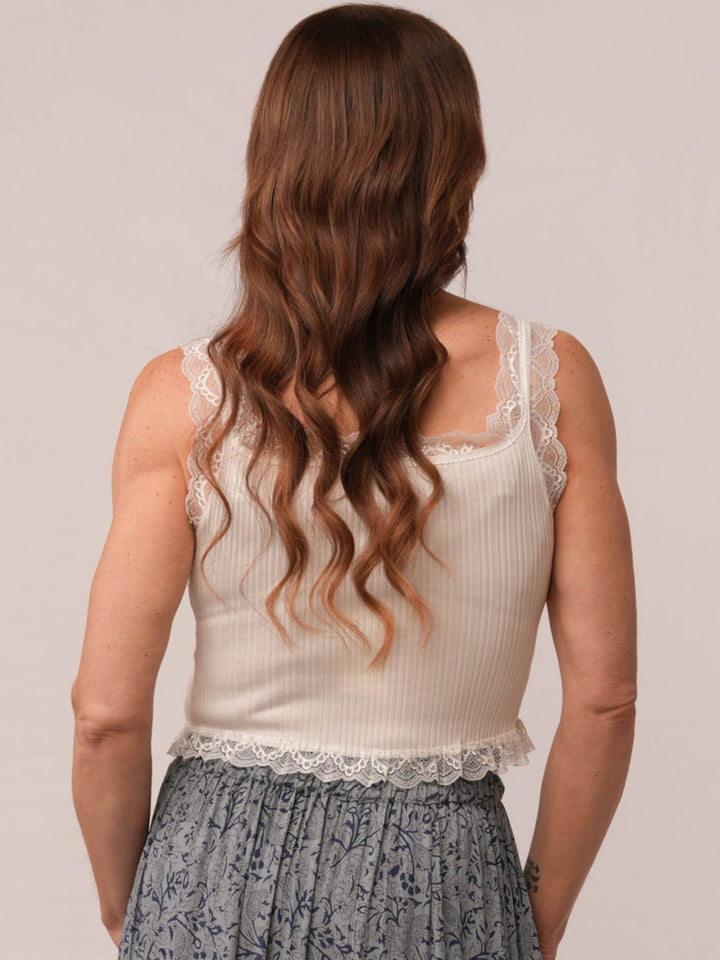 Scalloped Lace Trim Corset Knit Tank Top