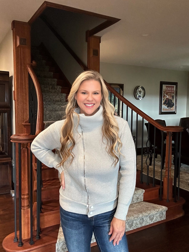 Front Zip High Neck Sweater Jacket - Salt and Grace Boutique