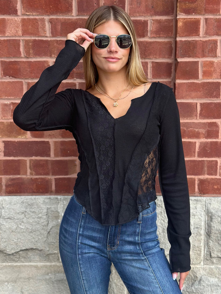 POL Isabella Thermal Lace Long Sleeve Top