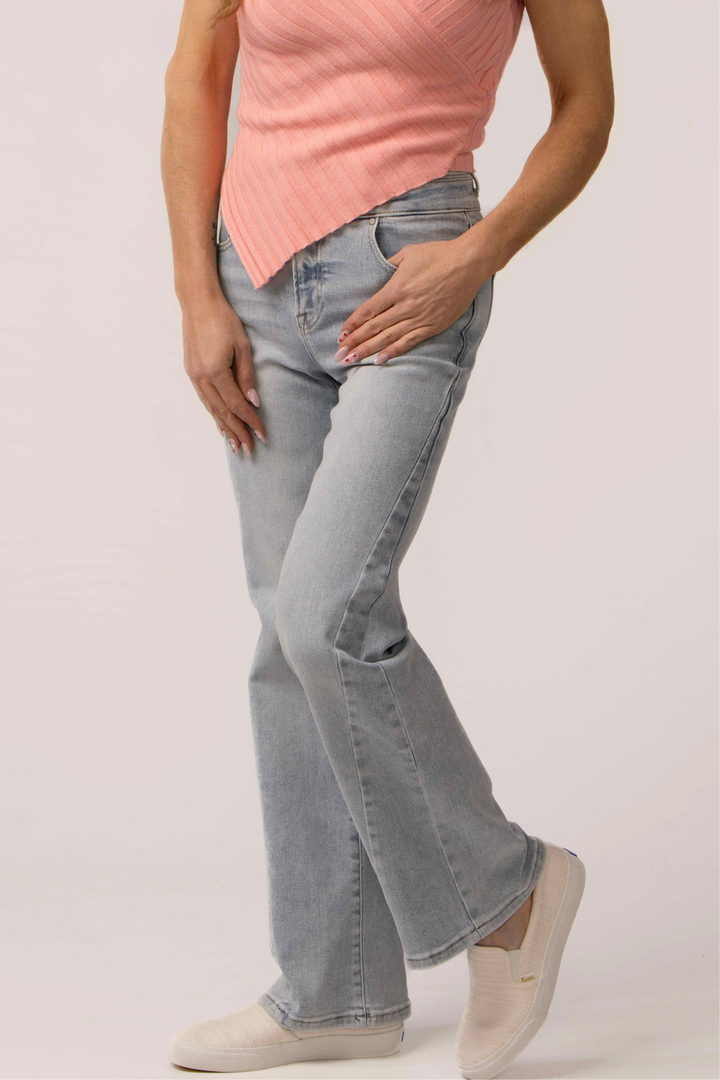 Risen Double Button High Rise Ankle Straight Jeans