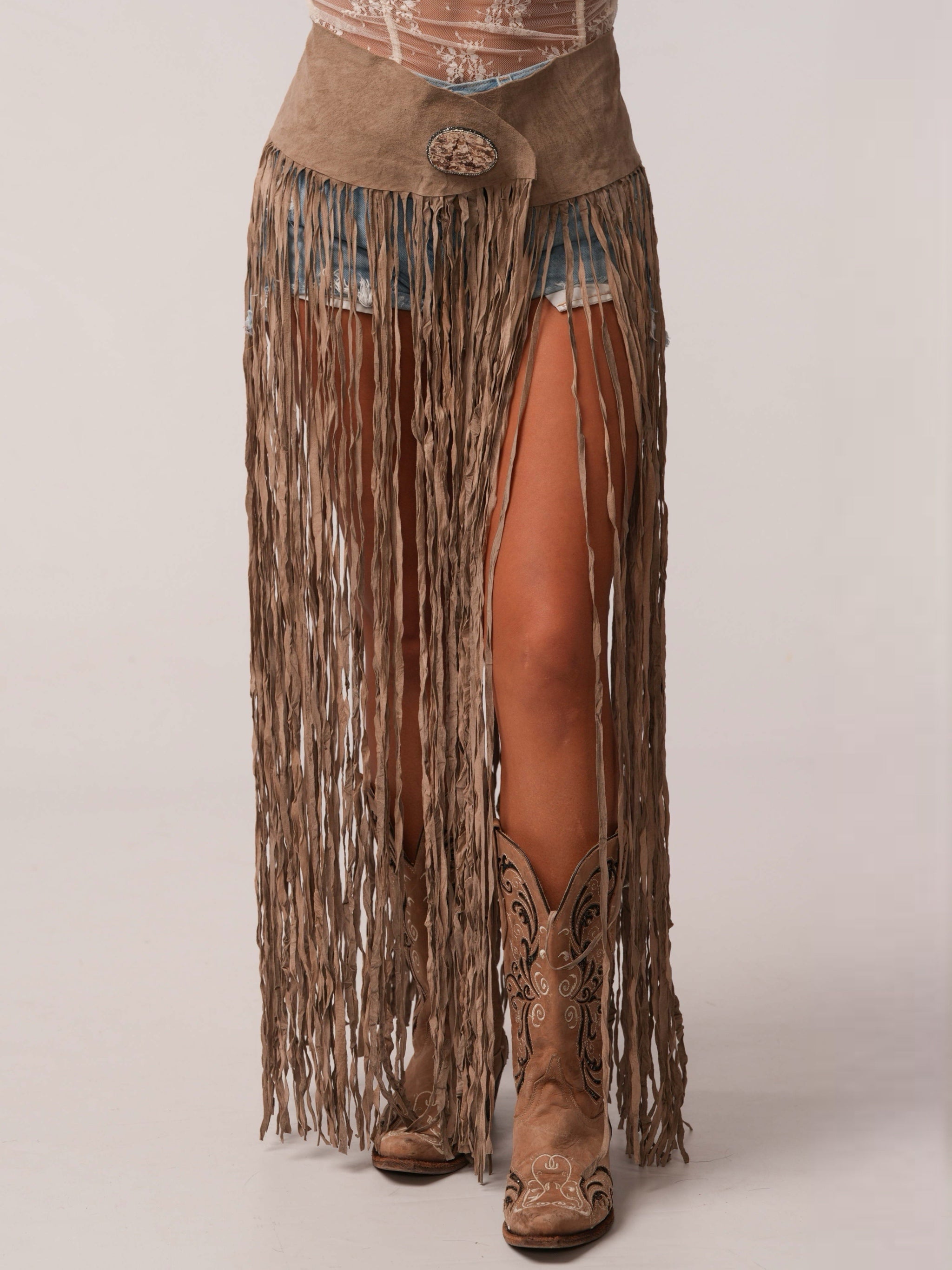 Long Chocolate Fringe Belt Suede Leather Rodeo Boho Festival NWT Western Cowgirl WOMEN main image 2