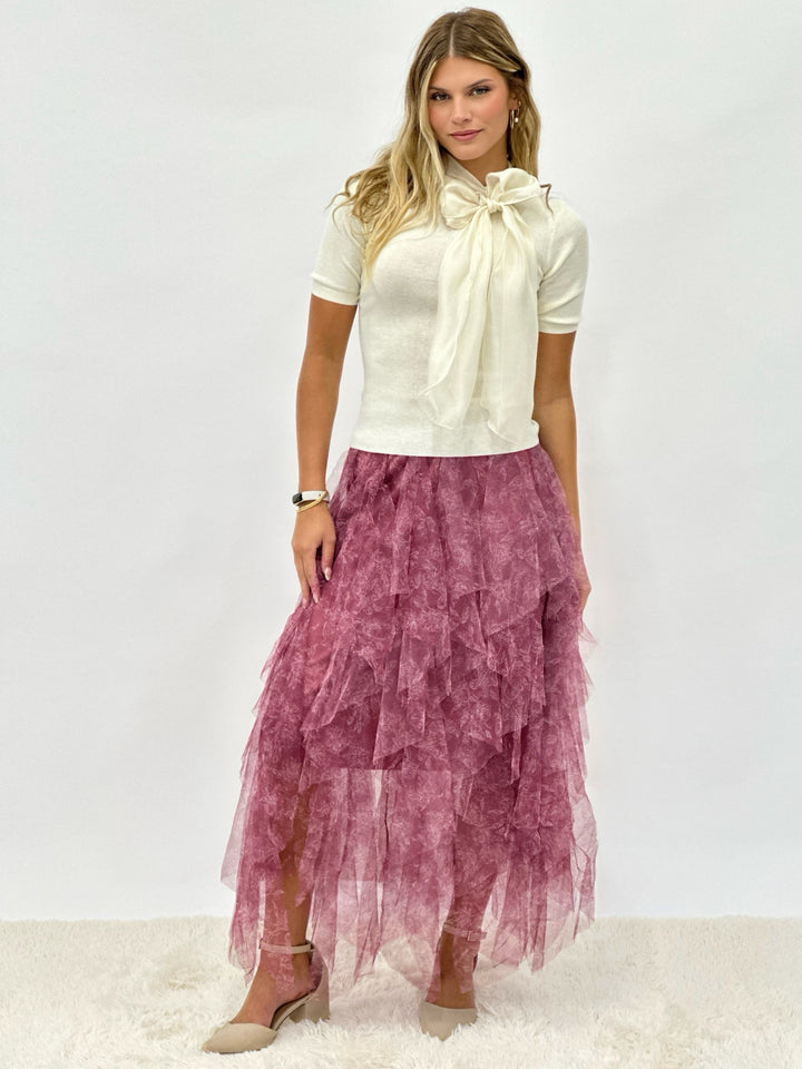 Floral Mesh Maxi Skirt