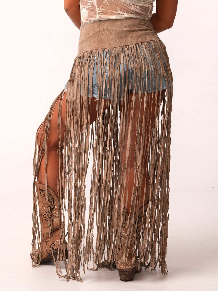 Lainey Long Fringe Cognac Western Belt